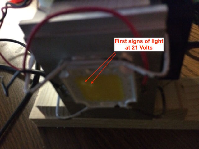 100W LED First Signs of Light at 21 Volts