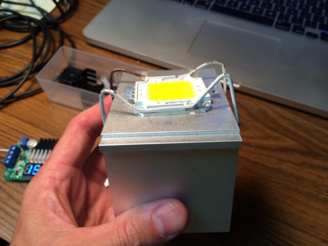 100W LED Held on HeatSink With Wire Brackets