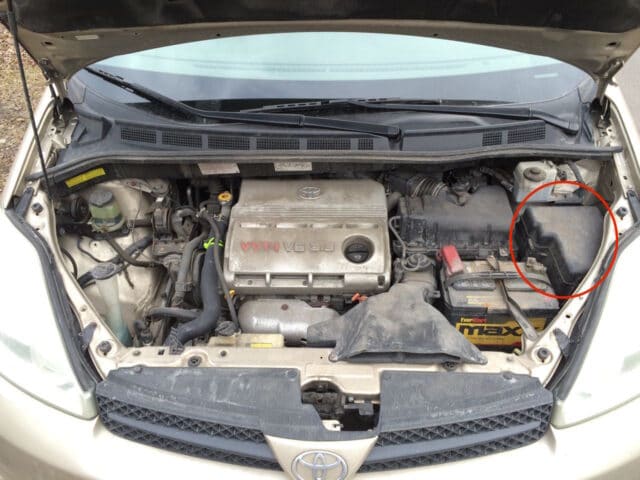 Location of 2004-2010 Toyota Sienna Engine Compartment Fuse Box