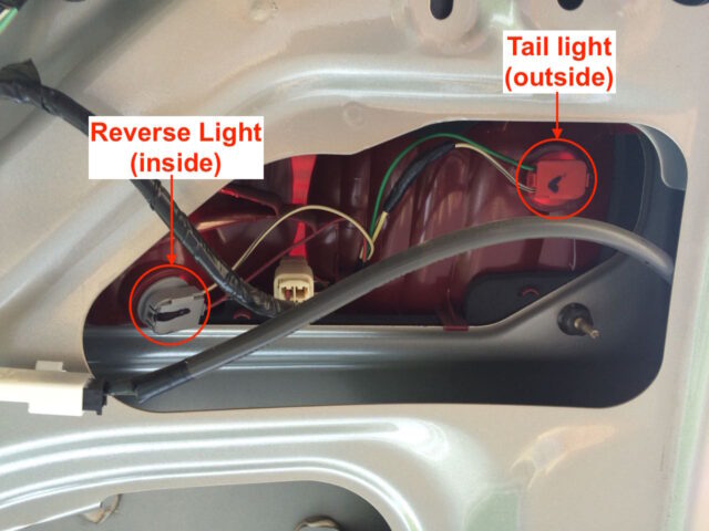 Tail light and reverse light bulb locations (on driver side)
