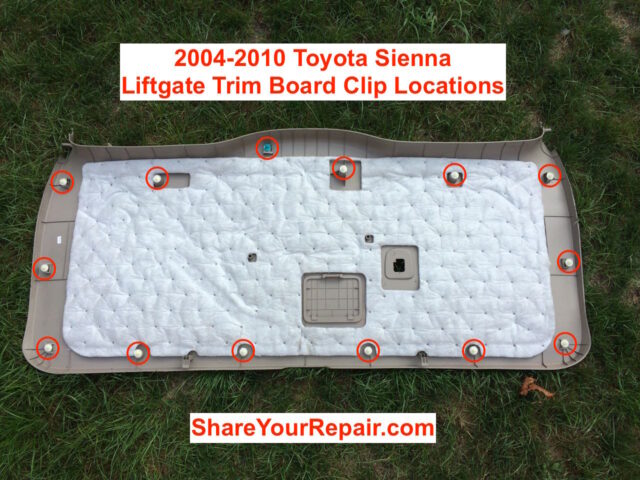 2004-2010 Toyota Sienna Liftgate Tail Light Bulb Replacement-Main Trim Board Clip Locations