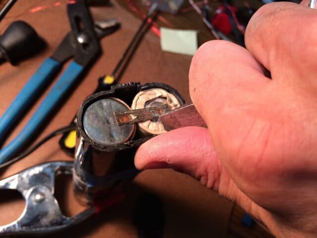 Cleaning burrs from seam on Makita 9.6v NiCad Battery Case