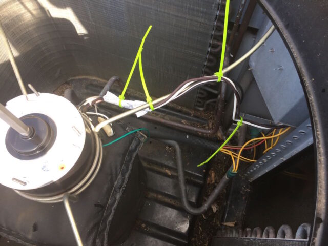 Motor wires zip tied in place