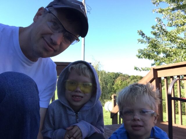Me and my boys wearing safety glasses