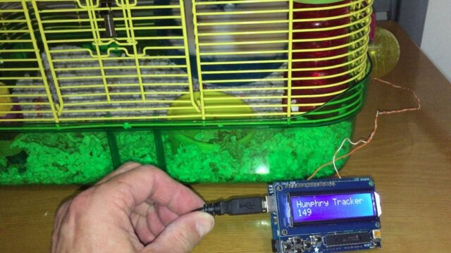 Hamster running in wheel with Arduino Hamster Wheel Pedometer