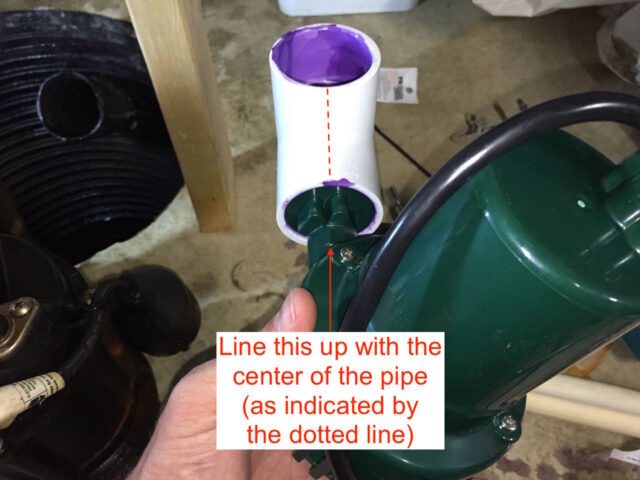 Gluing the pump in the t-fitting