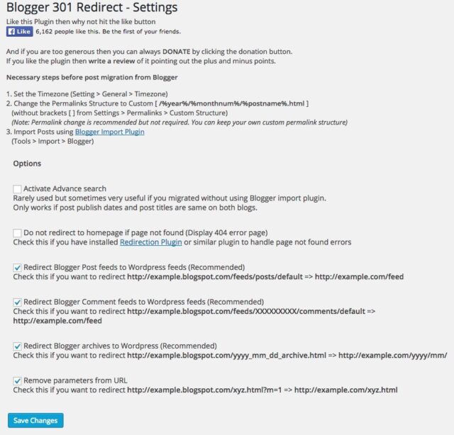 Blogger 301 Redirect Settings Page