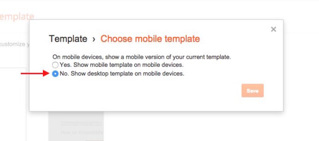 Blogger-Mobile Template Settings-Select NO