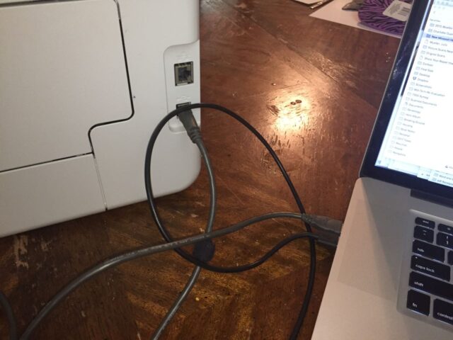 Printer connected via USB cable