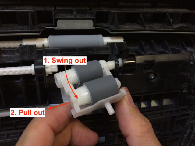 Removing the roller assembly of the Paper Feed Kit 1