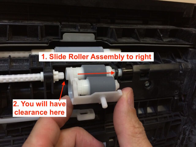 Slide the roller assembly to the right
