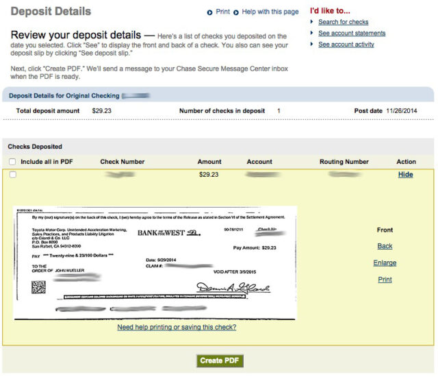 Is the Bank of The West Toyota Economic Loss Settlement Check You