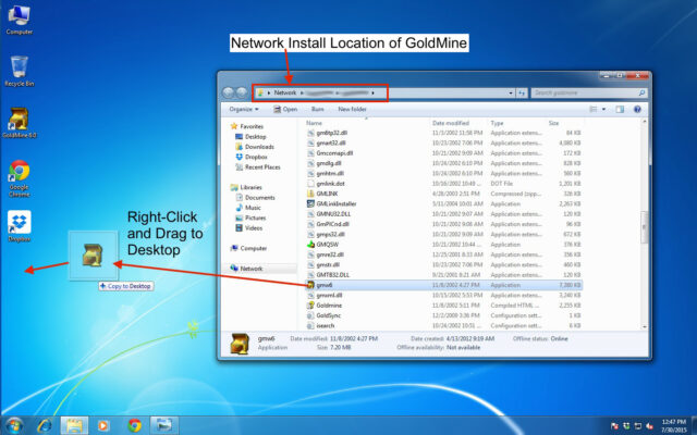 Creating Server Copy of GoldMine exe on Desktop