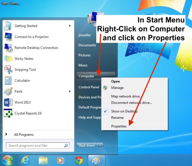 Determining Installed RAM in Windows 7-Start-Computer-Properties