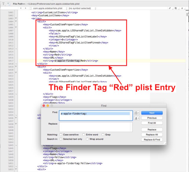 First x-apple-findertag hit in plist file