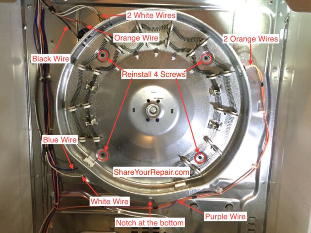 Reinstall the heating element as shown above