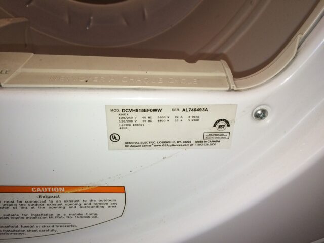 Dryer Model Identification Label