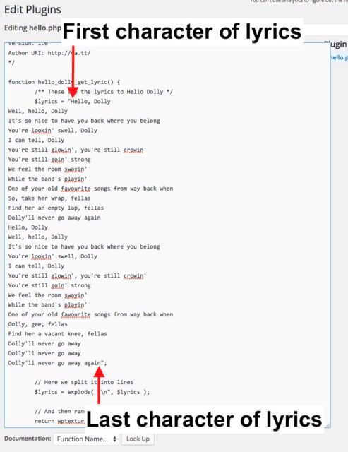 Hello Dolly Repurposed-Range of Lyrics in code