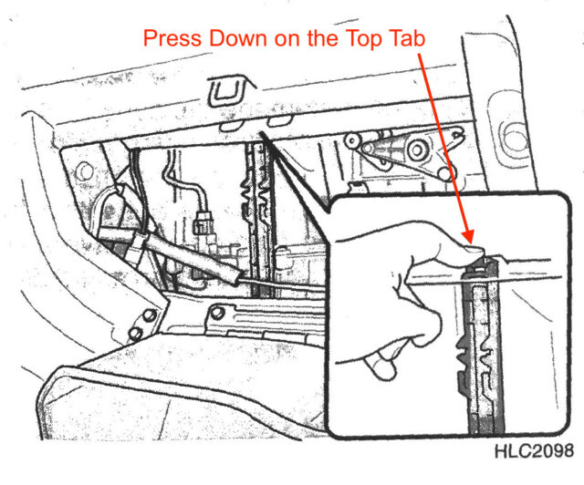 Diagram of How to Release Cabin Air Filter Door Top Latch