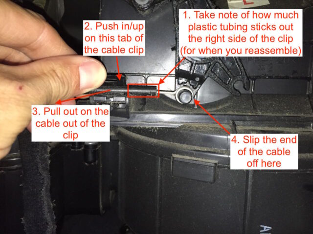 Diagram of how to release the outside/inside air damper cable