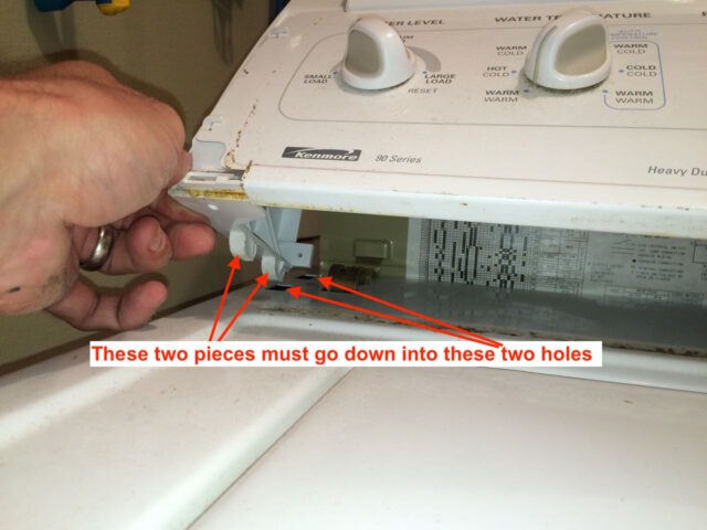Kenmore 90 Series Washer Fills Slowly-Lining Up Left Control Panel Notches-Annotated