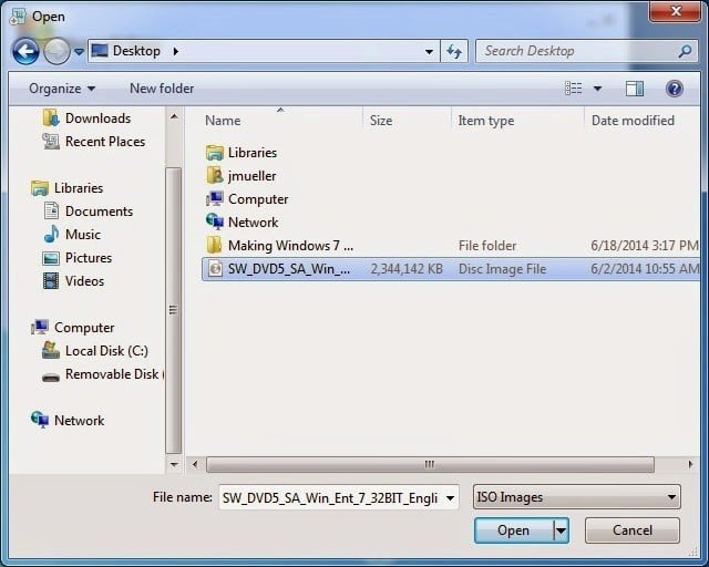 Locating ISO File on Desktop