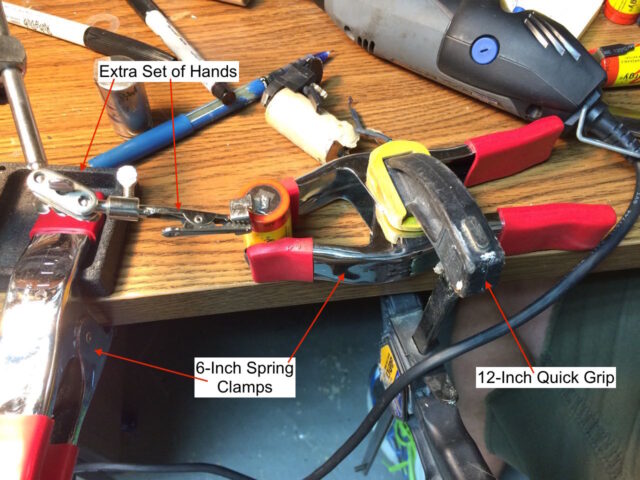 Makita 9.6 V NiCad Battery Refurbish-Soldering Clamp Setup