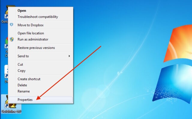 Right Click on GoldMine 6.0 Icon and Click Properties