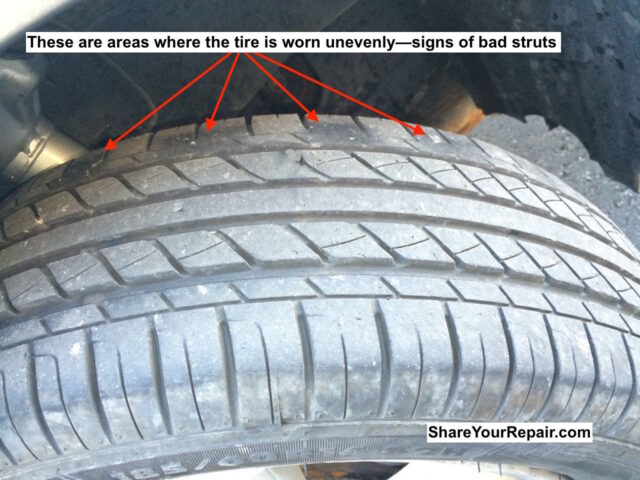 Signs of strut wear on tire
