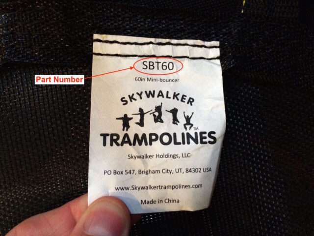 Skywalker Trampolines-Part Number Label