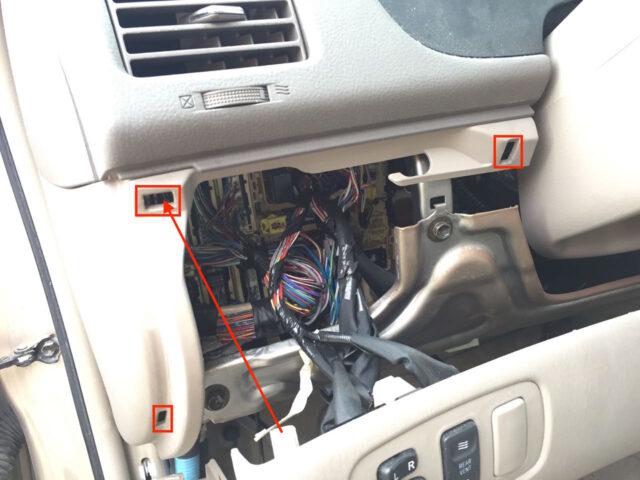 diagram showing how to align the lower driver's dash panel to snap into place