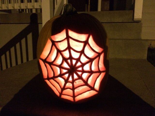 Spider Web Pumpkin Carved with Homemade Tools