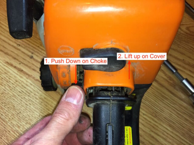 Removing the top cover of the chainsaw