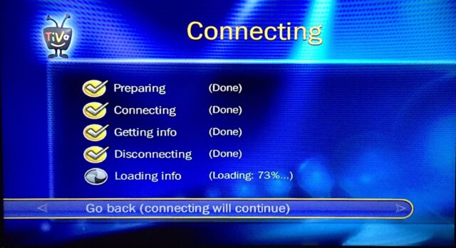 TiVo Central Menu-Loading Info 73 Percent