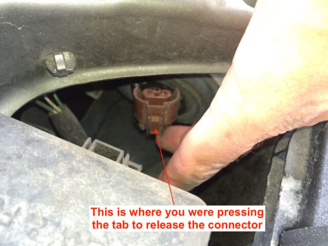Toyota Camry Location of Low Beam Headlight Bulb Connector Disconnected