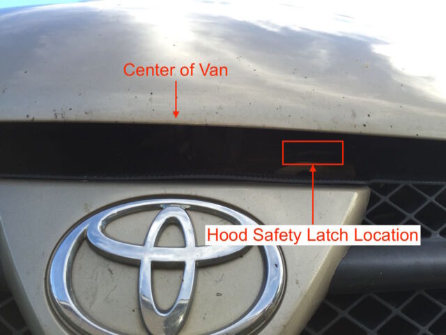 Toyota Sienna hood safety latch location