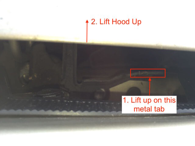 Hood safety release latch close-up