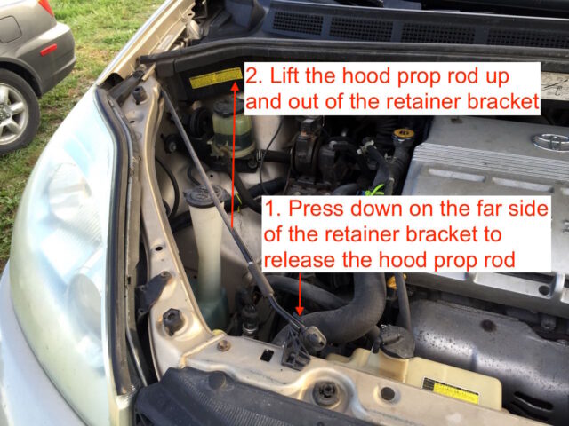 Hood storage rod location