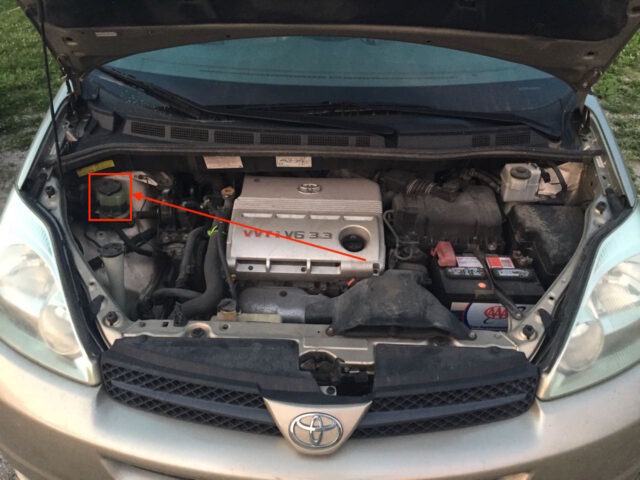 Location of power steering fluid reservoir