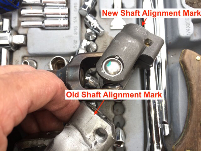 Diagram showing the alignment mark transferred from the old to new shaft