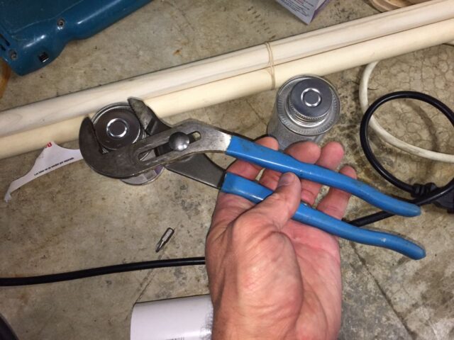 Loosening pvc cement lid with channel lock pliers