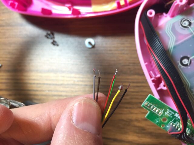 Wires with solder on them, i.e. tinned, for easier soldering