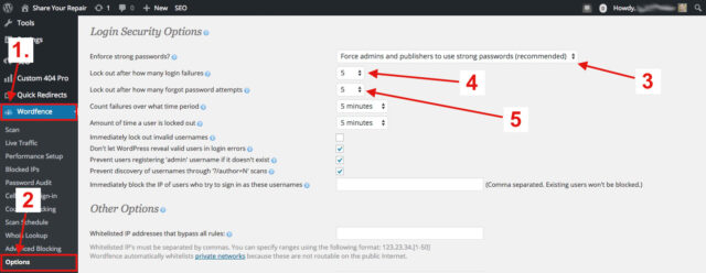 Wordfence Security Options to Protect Against Brute Force Attack