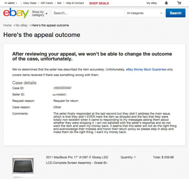 I lost my ebay case and then lost the appeal too