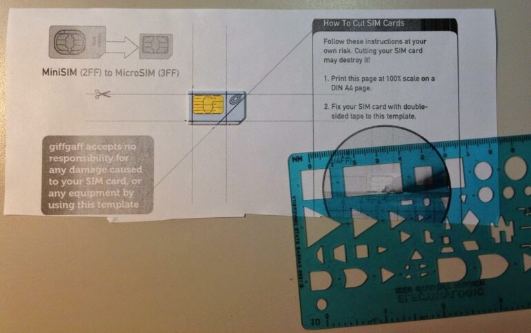 A MiniSim with lines drawn for cutting down to a MicroSim