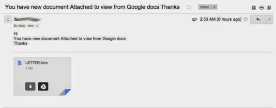 Email Phishing Scheme: You have new document Attached to view from Google docs