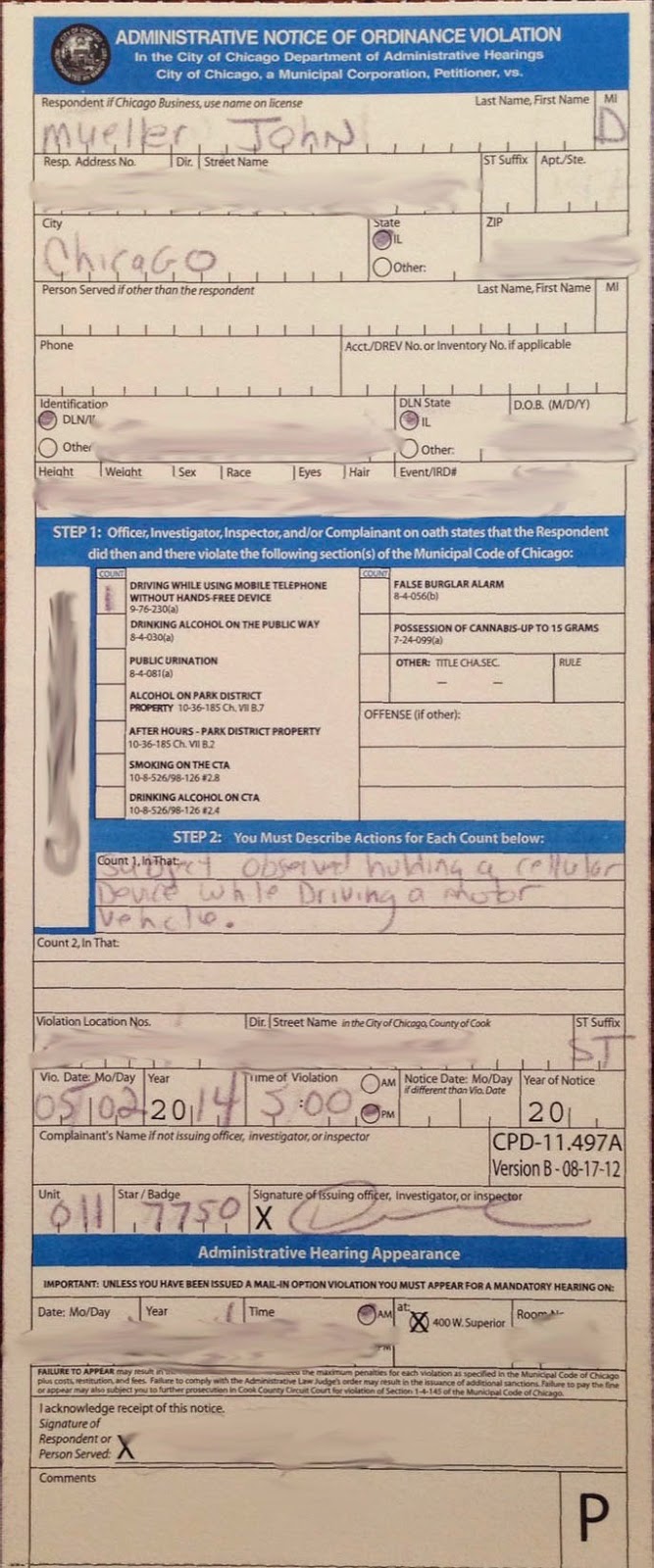 How to Contest a Chicago Driving While Using Mobile Telephone Without Hands-Free Device Ticket 9-76-230(a)