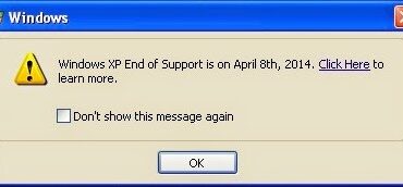 Windows XP End of Support Message Pop-Up Window
