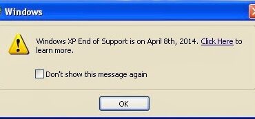 Windows XP End of Support Pop-Up Message